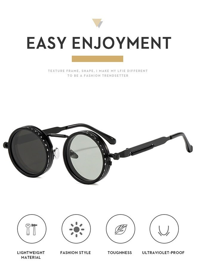 DAREU Steampunk Small Round Sunglasses – Retro Vintage Circle Eyewear for Men & Women, Metal Frame, UV400 Protection  - Image 2