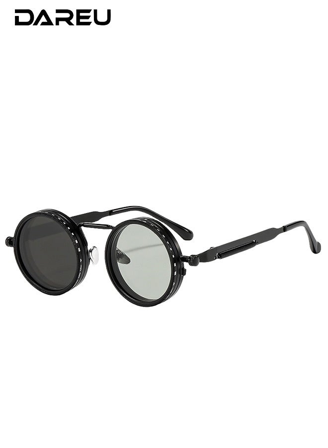 DAREU Steampunk Small Round Sunglasses – Retro Vintage Circle Eyewear for Men & Women, Metal Frame, UV400 Protection  - Image 1