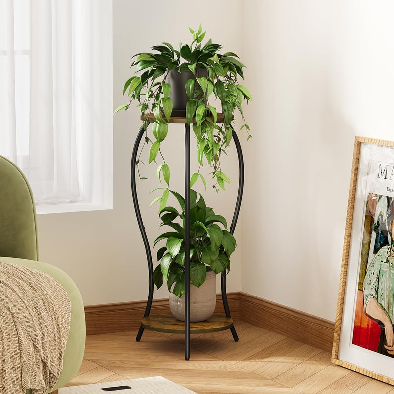 VYUOL Plant Stand Indoor, 2 Tier Round Tall Plant Stand, Flower Pot Stand, Plant Shelf Rack, Corner Plant Stand for Planter Garden Balcony Patio Living Room - Image 2