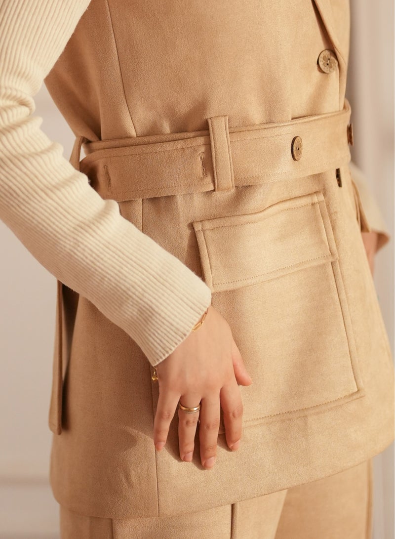 **Beige Winter Suit Set with Pants, Padded Vest, and Belt (2XL 80-95k) - by Stilo - Image 3