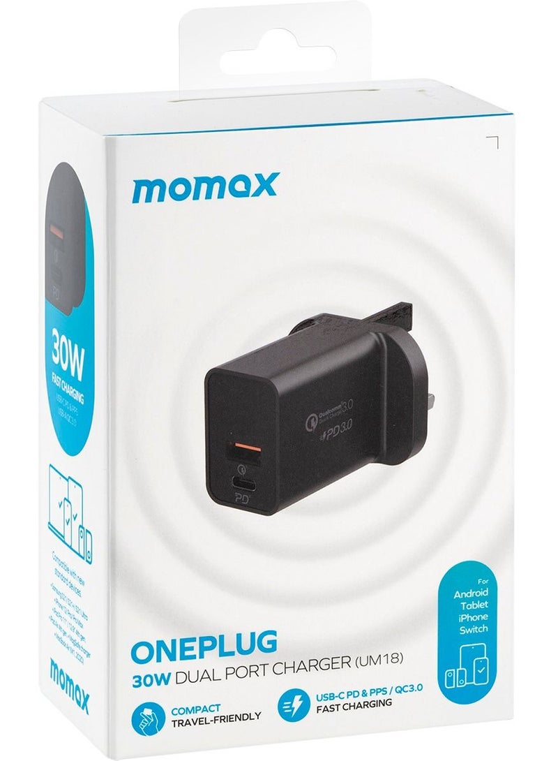 موماكس وون بلوغ UM18 شاحن سريع ثنائي المنفذ 30  واط USB-C PD 3.0  / PPS   و USB QC 3.0 - Image 2