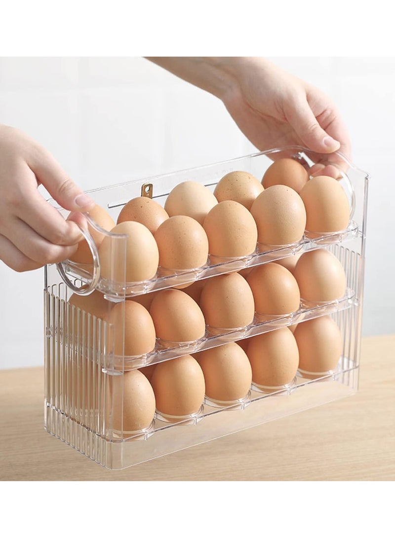 عربست حامل بيض 30 شبكة للثلاجة، حاوية تخزين بيض ثلاثية الطبقات للثلاجة، منظم بيض لباب الثلاجة، منظم بيض كبير السعة وموفر للمساحة للثلاجة (شفاف) - Image 1