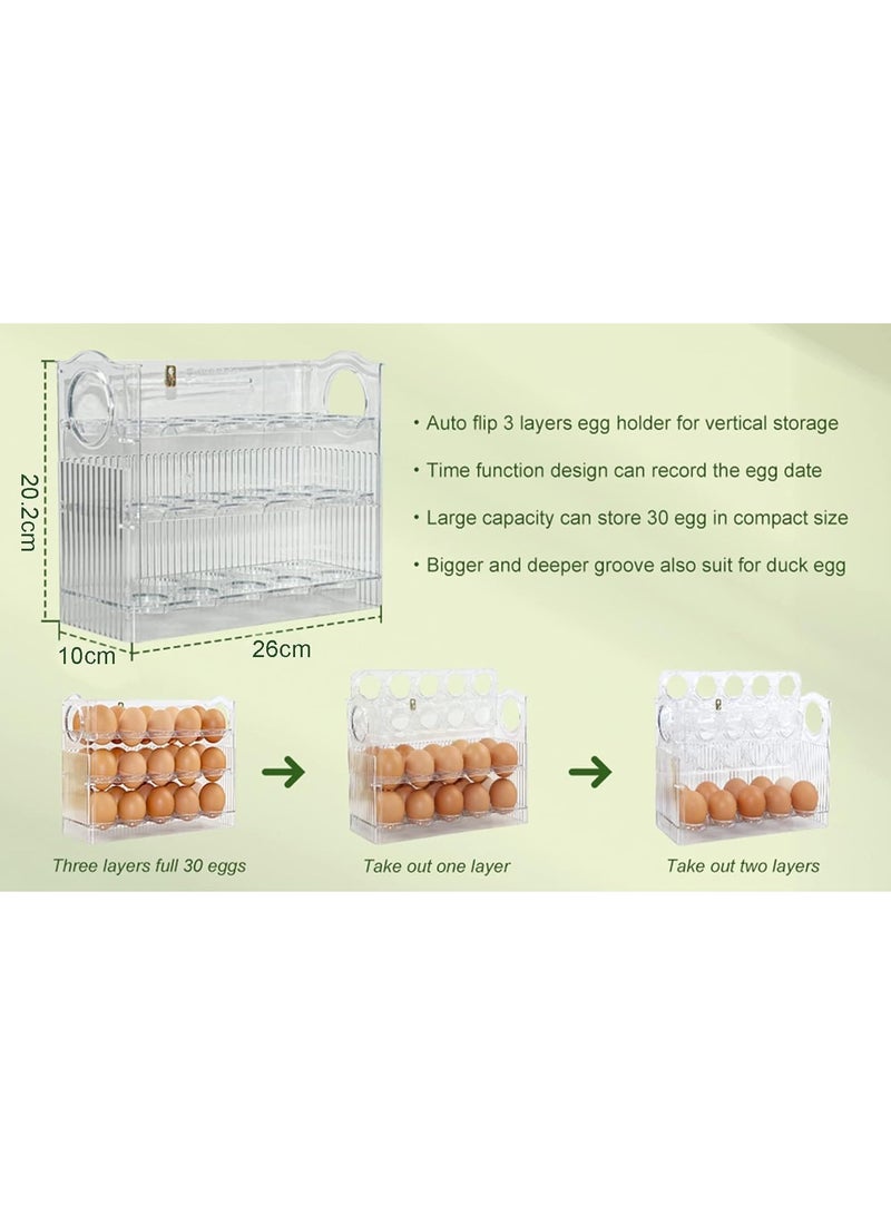 عربست حامل بيض 30 شبكة للثلاجة، حاوية تخزين بيض ثلاثية الطبقات للثلاجة، منظم بيض لباب الثلاجة، منظم بيض كبير السعة وموفر للمساحة للثلاجة (شفاف) - Image 3