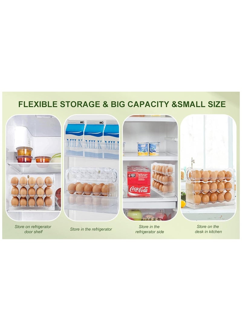 عربست حامل بيض 30 شبكة للثلاجة، حاوية تخزين بيض ثلاثية الطبقات للثلاجة، منظم بيض لباب الثلاجة، منظم بيض كبير السعة وموفر للمساحة للثلاجة (شفاف) - Image 2