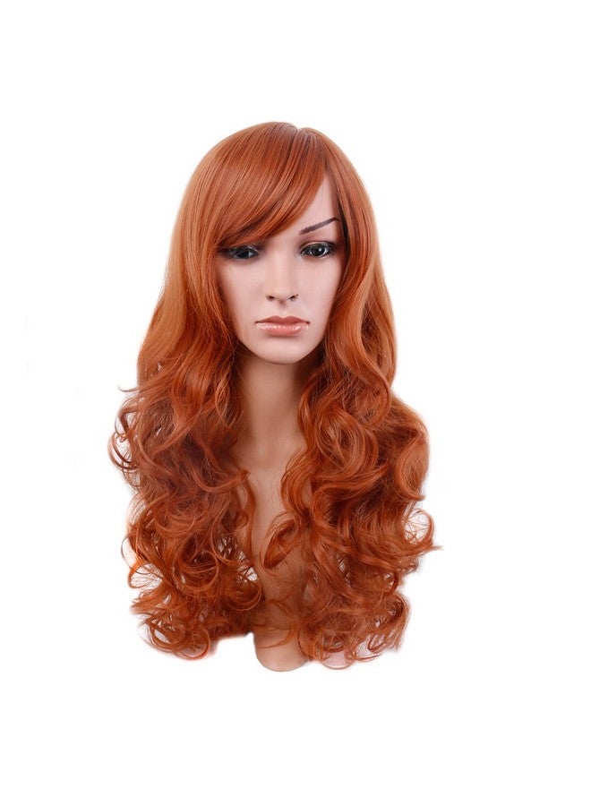 BERON Dark Orange Wig Long Curly Wigs With Bangs Orange Wig Long Wavy Wig Orange Wigs For Women Long Wig Dark Orange Wig With Wig Cap - Image 1