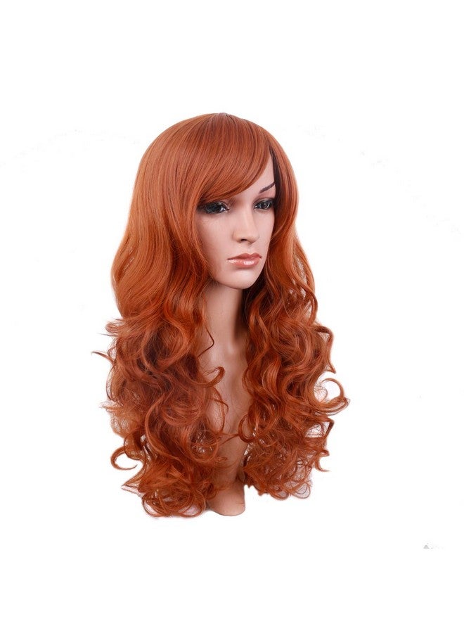 BERON Dark Orange Wig Long Curly Wigs With Bangs Orange Wig Long Wavy Wig Orange Wigs For Women Long Wig Dark Orange Wig With Wig Cap - Image 4