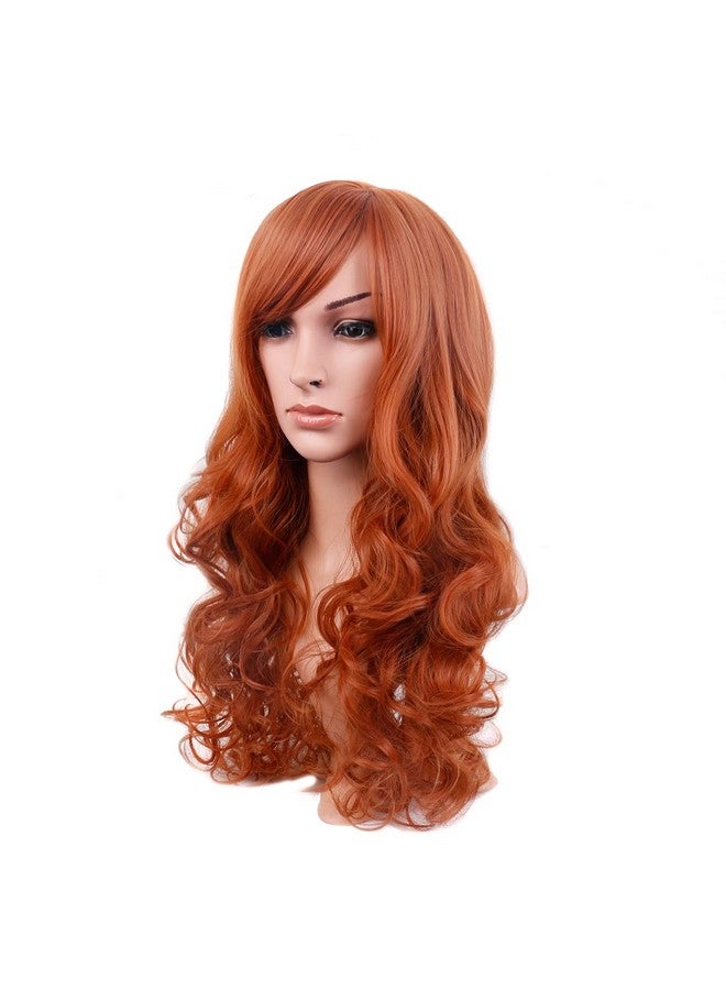 BERON Dark Orange Wig Long Curly Wigs With Bangs Orange Wig Long Wavy Wig Orange Wigs For Women Long Wig Dark Orange Wig With Wig Cap - Image 3