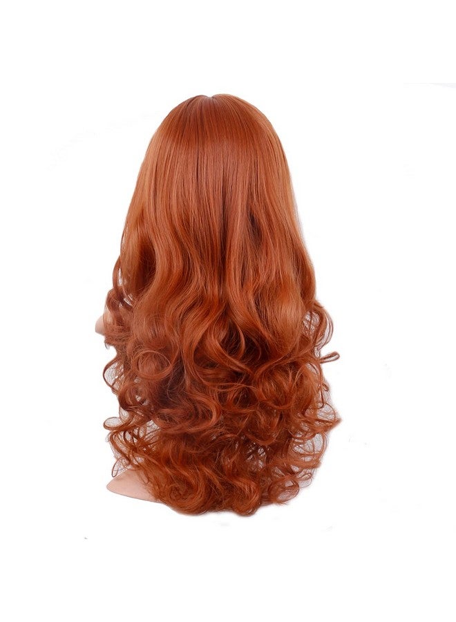 BERON Dark Orange Wig Long Curly Wigs With Bangs Orange Wig Long Wavy Wig Orange Wigs For Women Long Wig Dark Orange Wig With Wig Cap - Image 5
