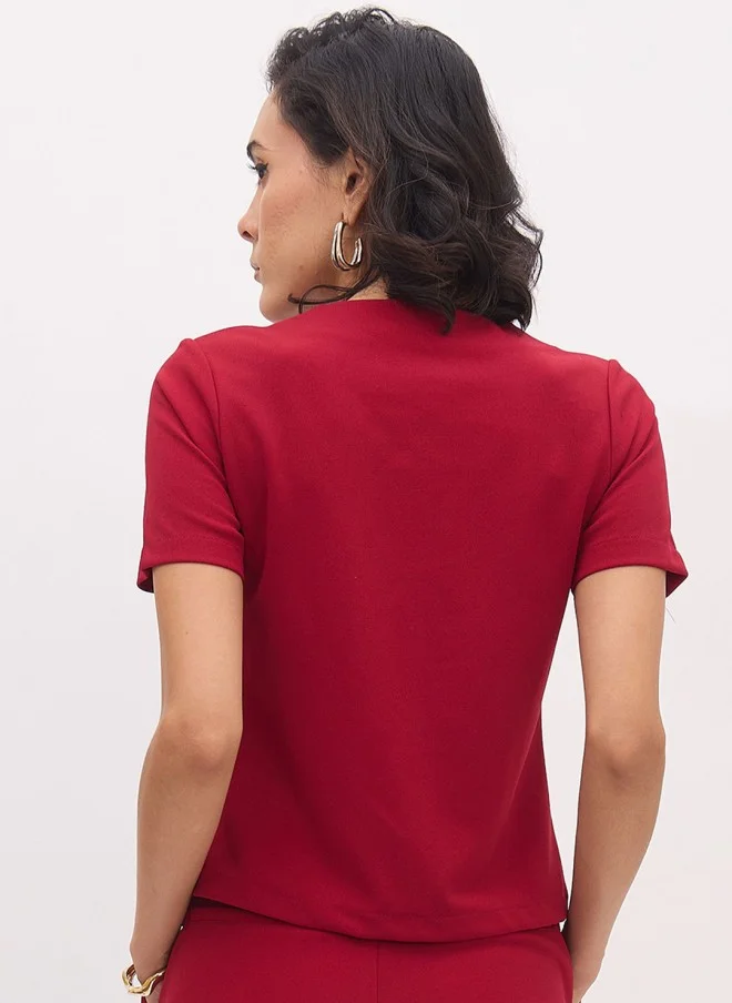 SASSAFRAS Maroon Solid Square Neck Top for Women