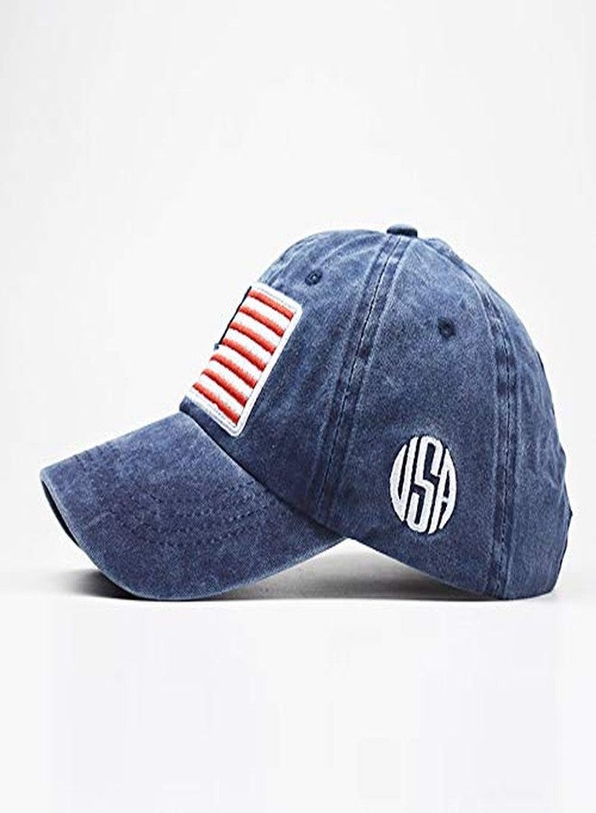 Mealah Men's American-Flag Baseball-Cap Embroidery - Washed Adjustable USA Dad Hat for Women Navy - Image 3