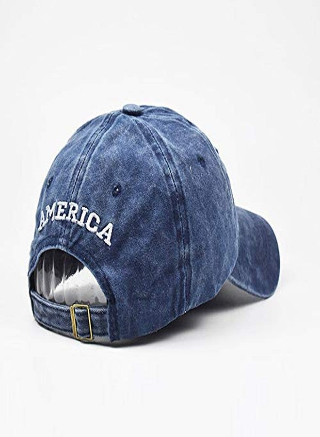 Mealah Men's American-Flag Baseball-Cap Embroidery - Washed Adjustable USA Dad Hat for Women Navy - Image 2