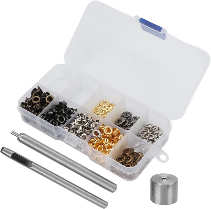 Grommets DIY Kit 240pcs, 4mm Small Metal Eyelets, 4 Colors with Storage Box - Practical for Clothing Modification, Crafts, and Leatherwork - Image 1