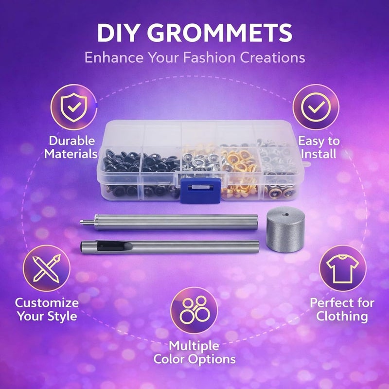 Grommets DIY Kit 240pcs, 4mm Small Metal Eyelets, 4 Colors with Storage Box - Practical for Clothing Modification, Crafts, and Leatherwork - Image 3
