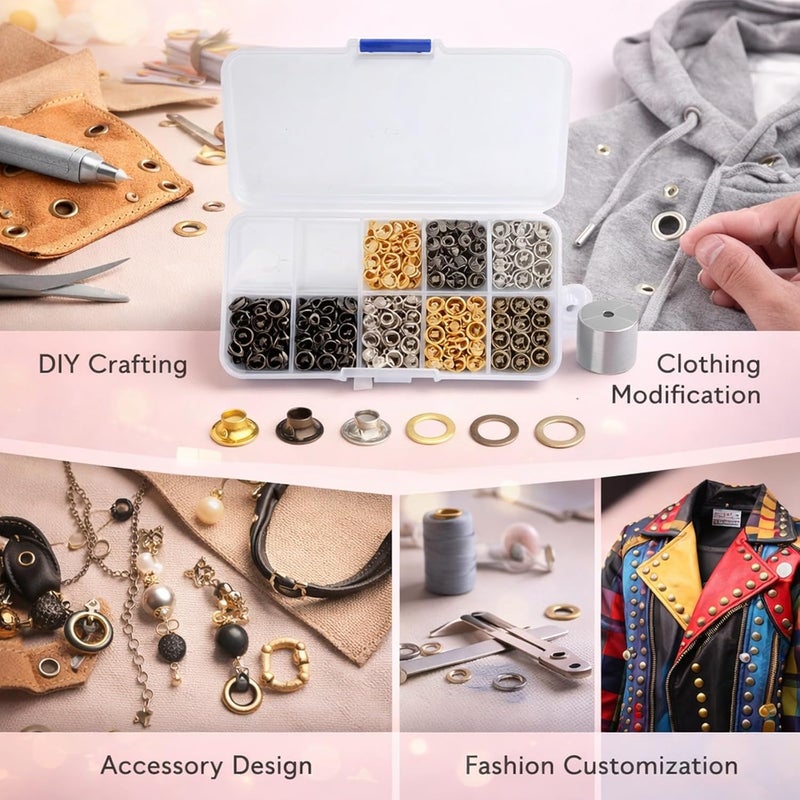 Grommets DIY Kit 240pcs, 4mm Small Metal Eyelets, 4 Colors with Storage Box - Practical for Clothing Modification, Crafts, and Leatherwork - Image 4