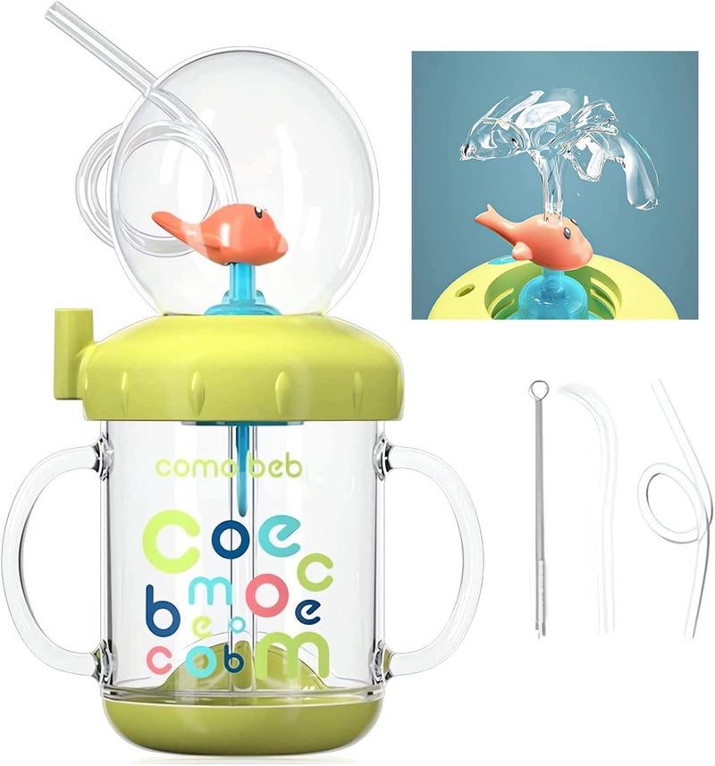 Drinking Cup With Whale Squirt Cute Whale Cup Water Bottle Whales Spray Sippy Cups Leak Proof Weighted Straw Cups for kids 220mlGreen - Image 1
