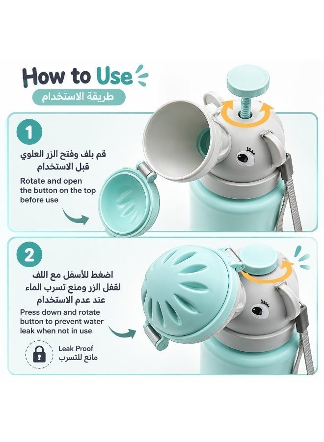 نوريل نونية أطفال محمولة للسفر والسيارة، مبولة أطفال مانعة للتسرب بتصميم كرتوني لطيف، زجاجة تبول للطوارئ وتدريب الطفل على الحمام، بوتي أطفال متنقل، أخضر نعناعي - Image 4