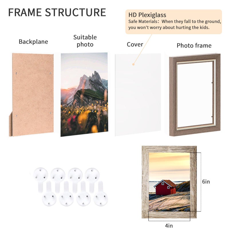 Aibala 4x6 Picture Frames Set of 8, Rustic Picture Frames Multi Wood-Color,Vertical and Horizontal Formats for Wall Hanging and Tabletop Display,Perfect for Rustic Home & Office Decor - Image 3