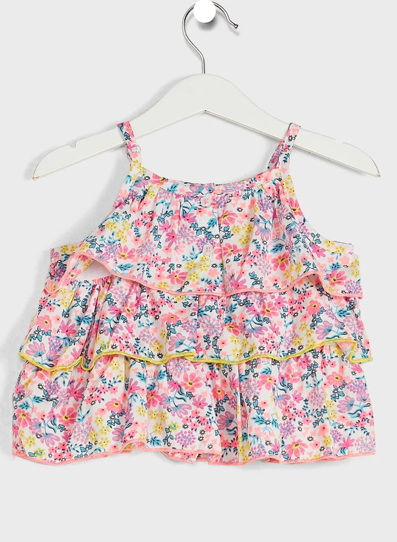 Nautinati Nauti Nati Girls White Blue Printed Top With Shorts