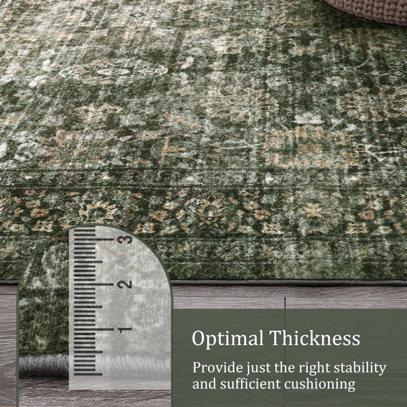 Morebes Vintage Carpet Runners for Hallway 12ft,Washable Extra Long Runner Rug for Entryway Indoor Non-Slip,Distressed Retro Soft Throw Rug for Kitchen Farmhouse Dining Room, Dark Green - Image 3