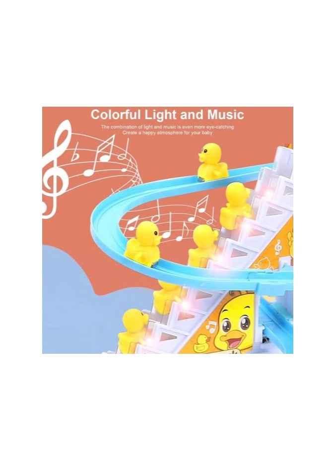 The Rotating Duck Racing Track Toy That Climbs And Climbs Stairs With Music And Lights Is An Entertaining And Suitable Gift For Children