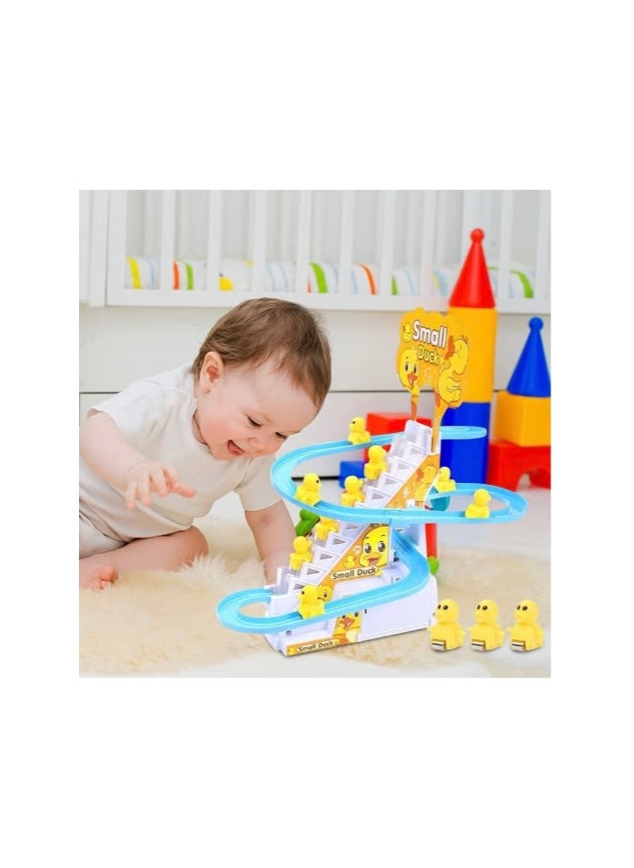 The Rotating Duck Racing Track Toy That Climbs And Climbs Stairs With Music And Lights Is An Entertaining And Suitable Gift For Children
