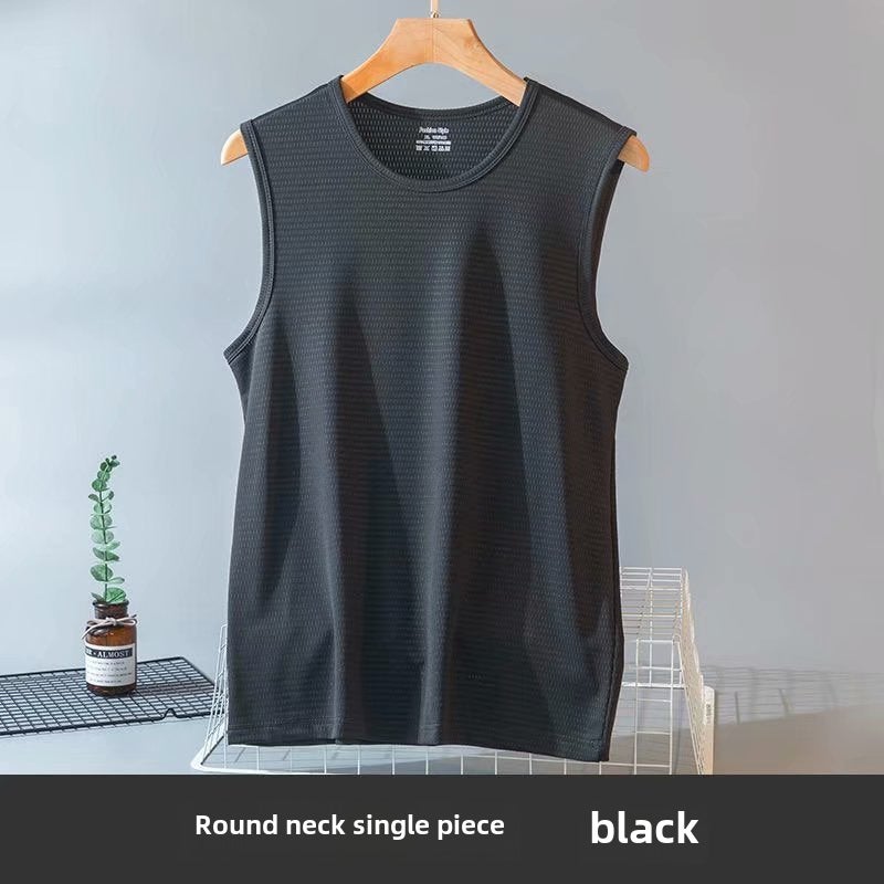 Mens Summer Mesh Vest Breathable Loose Sleeveless Sportswear Black  - Image 4