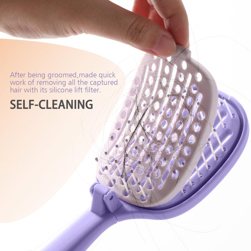 Rebex Travel Foldable Hair Brush,Self-cleaning Portable Pocket Hair Brush for Thin Thick Hair, Vented Speed Dry HairBrush for Men Women Kids Thick Thin Curly Straight Wet Dry Hair(Purple) - Image 4