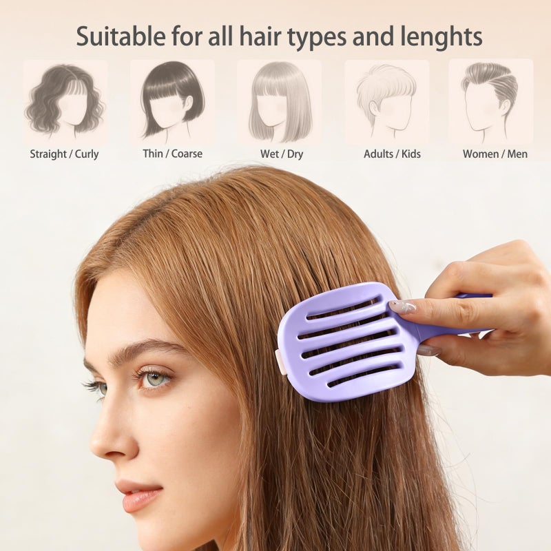 Rebex Travel Foldable Hair Brush,Self-cleaning Portable Pocket Hair Brush for Thin Thick Hair, Vented Speed Dry HairBrush for Men Women Kids Thick Thin Curly Straight Wet Dry Hair(Purple) - Image 3