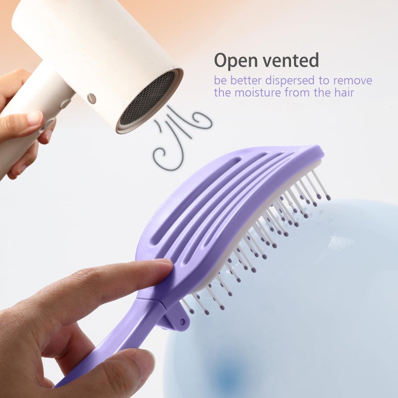 Rebex Travel Foldable Hair Brush,Self-cleaning Portable Pocket Hair Brush for Thin Thick Hair, Vented Speed Dry HairBrush for Men Women Kids Thick Thin Curly Straight Wet Dry Hair(Purple) - Image 5