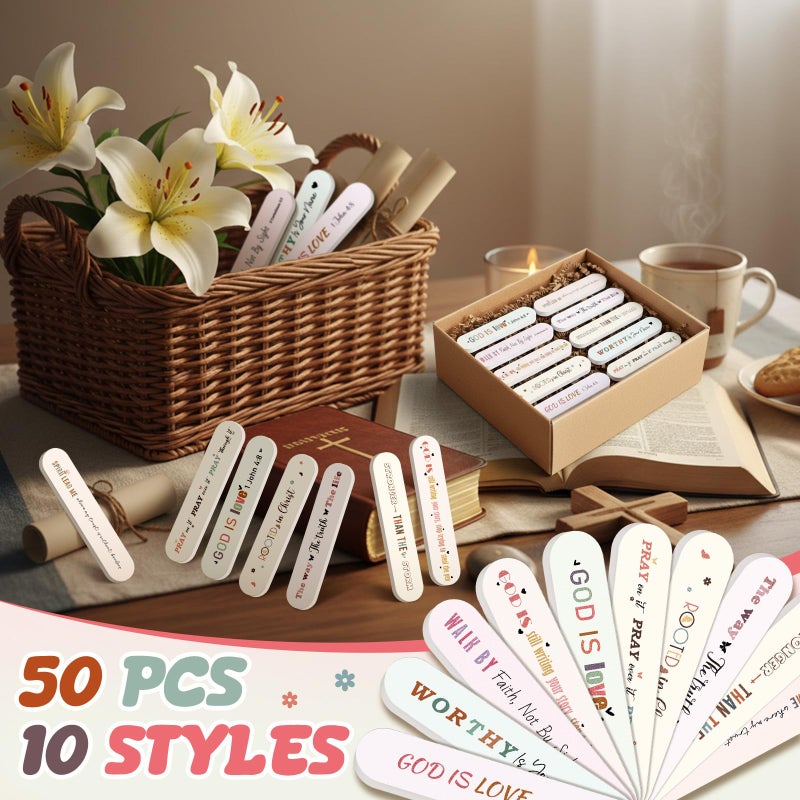 Lanties 50 Pcs Christian Gifts for Women Bulk Christian Nail File Bulk Mini Bible Scripture Emery Board Nail Files Religious Appreciation Gifts for Employee Teacher Staff Coworker Women (Elegant) - Image 3