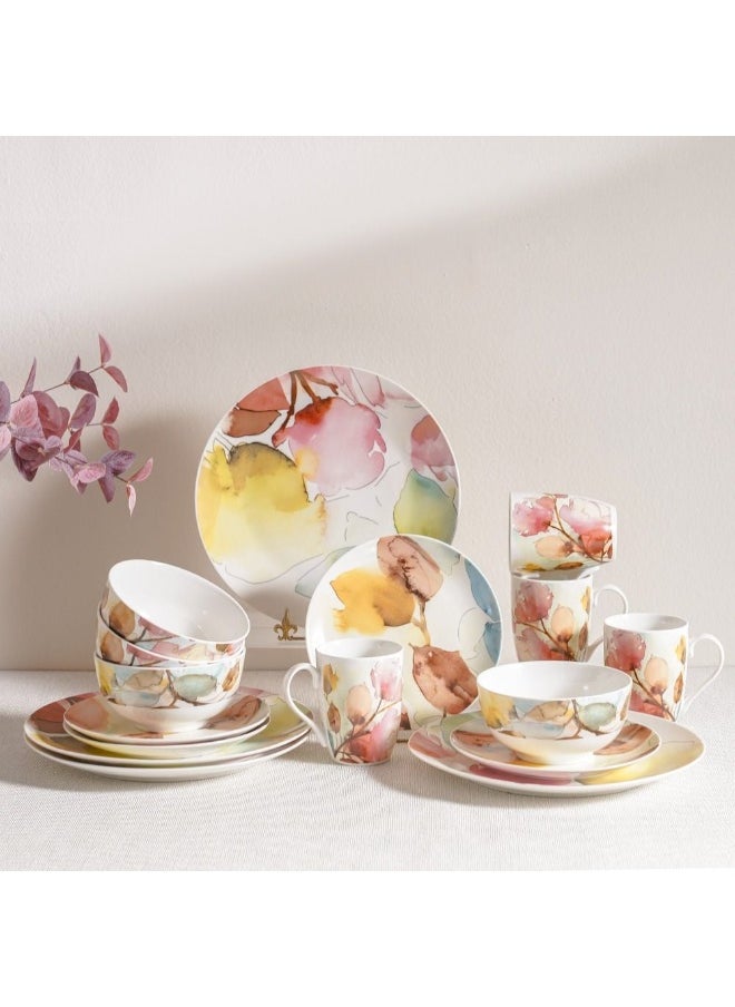 DANUBE HOME - Youthful Bite 16 Piece New Bone China Dinner Set Elegant Dinnerware for 4 Includes Plates Bowls Mugs & side Plates Perfect for Formal Dining Home Entertaining & Gifting Serves 4 - Image 1