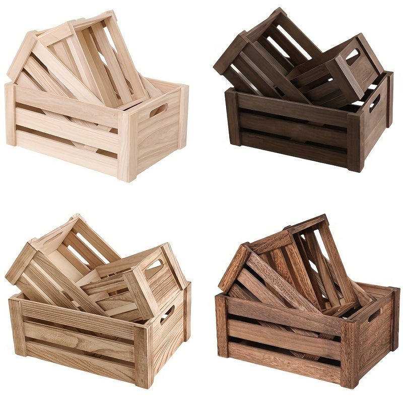 1or 3pcs Rustic Farmhouse Wooden Storage Crates Set - Handcrafted, Stackable Organizer Boxes in Vintage & wood Colors for Home Decor and Organization, Fall Decorations for Home - Image 3