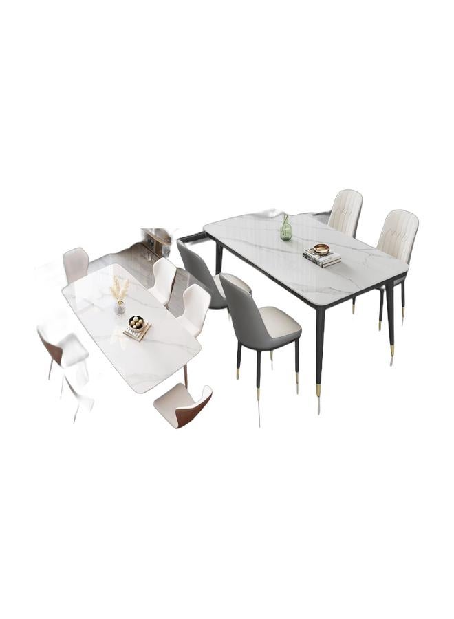 fashionhome Modern Multipurpose Industrial Standard Rectangle Sintered Stone Dining Table Sets Bundle – Includes 140×80×75 cm Sintered Stone Table with 6 Curved Ergonomic Chairs (43×54×84 cm) and 120×60×75 cm Artificial Sintered Stone Rock Plate Table with 4 Concave Curve Chairs (40×42×86 cm) for Kitchen, Dining Room, or Restroom Use. - Image 1