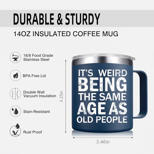 Abledn Christmas Gifts fo Men - Weird Being the Same Age as Old People Mug - Funny 50th 60th 70th Birthday Gifts for Men, Old People, Him, Husband, Grandpa (14OZ, Navy Blue) - Image 3