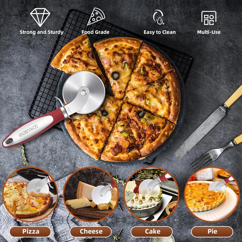 SCHVUBENR Premium Pizza Cutter Wheel - Ultra Sharp Stainless Steel Pizza Slicer with Non-Slip Soft Grip Handle - Multi-Purpose Cutter for Pizza, Dough & Pastry - Dishwasher Safe, Easy to Clean - Red - Image 2