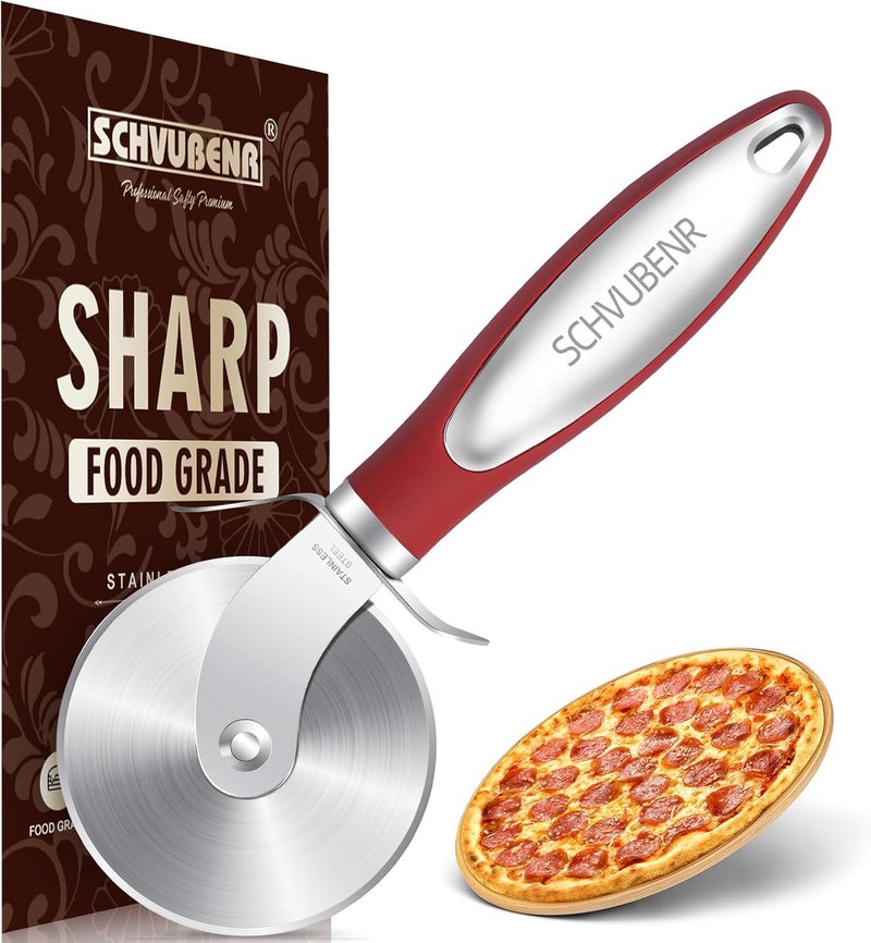 SCHVUBENR Premium Pizza Cutter Wheel - Ultra Sharp Stainless Steel Pizza Slicer with Non-Slip Soft Grip Handle - Multi-Purpose Cutter for Pizza, Dough & Pastry - Dishwasher Safe, Easy to Clean - Red - Image 1