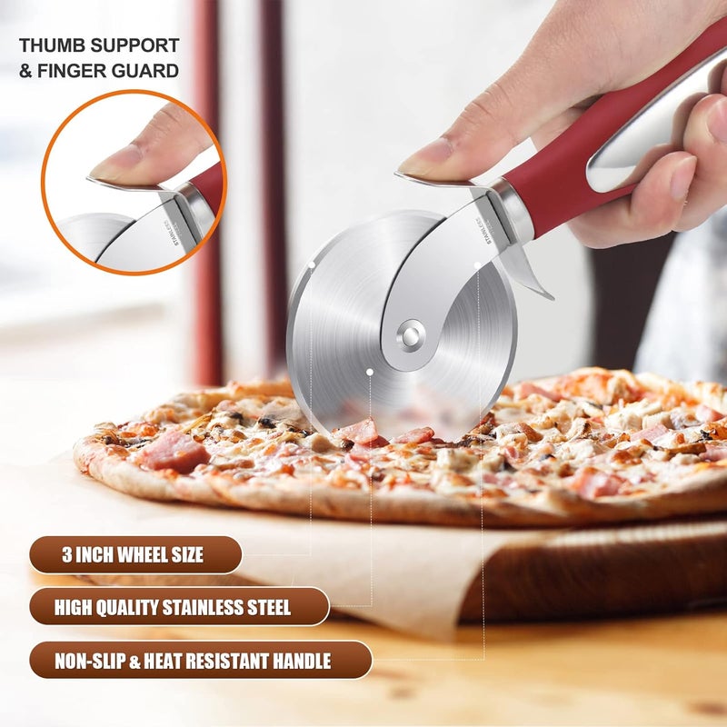 SCHVUBENR Premium Pizza Cutter Wheel - Ultra Sharp Stainless Steel Pizza Slicer with Non-Slip Soft Grip Handle - Multi-Purpose Cutter for Pizza, Dough & Pastry - Dishwasher Safe, Easy to Clean - Red - Image 3