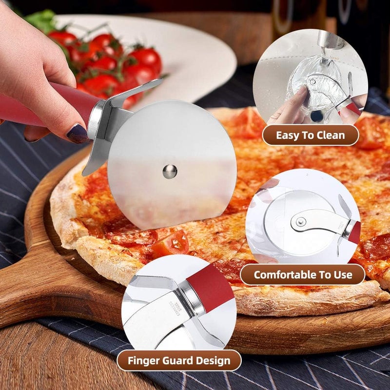 SCHVUBENR Premium Pizza Cutter Wheel - Ultra Sharp Stainless Steel Pizza Slicer with Non-Slip Soft Grip Handle - Multi-Purpose Cutter for Pizza, Dough & Pastry - Dishwasher Safe, Easy to Clean - Red - Image 4