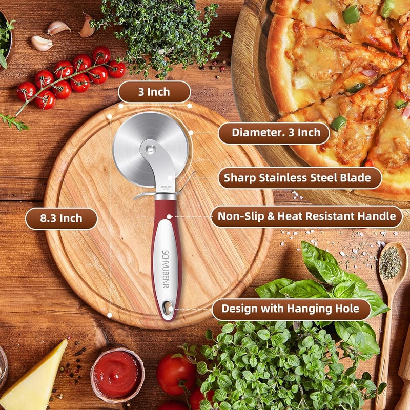 SCHVUBENR Premium Pizza Cutter Wheel - Ultra Sharp Stainless Steel Pizza Slicer with Non-Slip Soft Grip Handle - Multi-Purpose Cutter for Pizza, Dough & Pastry - Dishwasher Safe, Easy to Clean - Red - Image 5