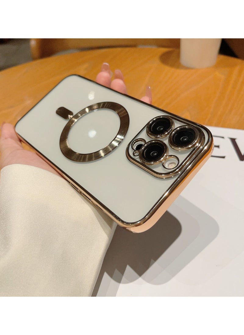 Color Fans - MagSafe Compatible for Apple iPhone 13 Pro Max Clear Case Slim Plating Magnetic Cover Gold - Image 1