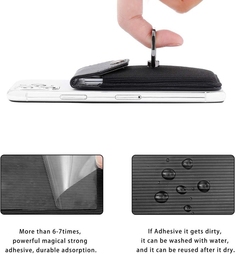 YUNCE RFID Wallet Phone Case, Card Holder & Ring Stand for iPhone, Android & Smartphones - Black Polyester - Image 5
