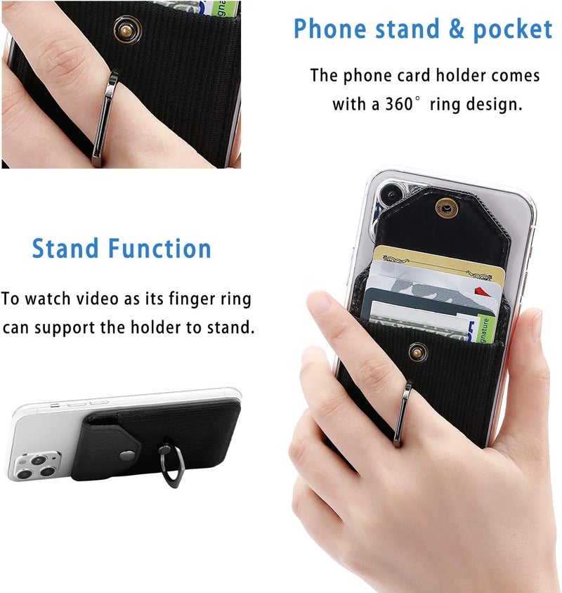 YUNCE RFID Wallet Phone Case, Card Holder & Ring Stand for iPhone, Android & Smartphones - Black Polyester - Image 3