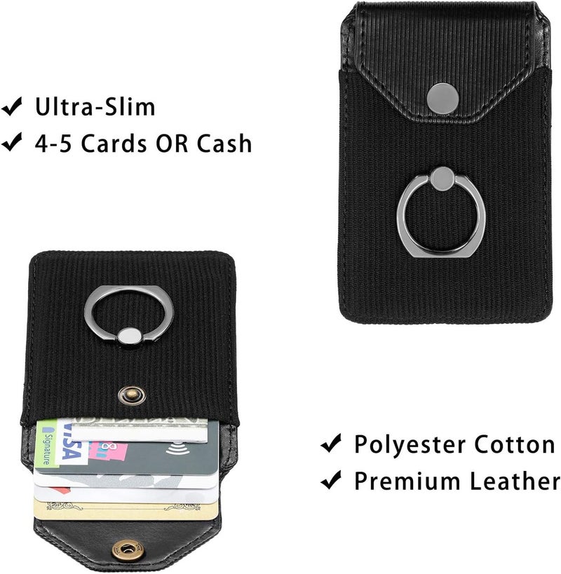 YUNCE RFID Wallet Phone Case, Card Holder & Ring Stand for iPhone, Android & Smartphones - Black Polyester - Image 4