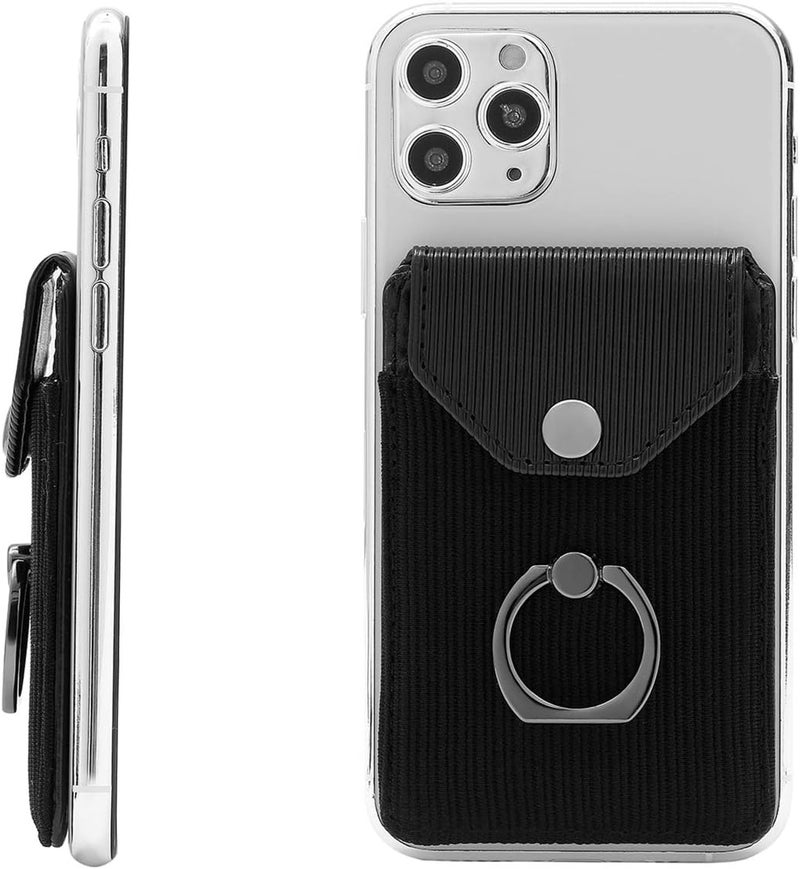 YUNCE RFID Wallet Phone Case, Card Holder & Ring Stand for iPhone, Android & Smartphones - Black Polyester - Image 1