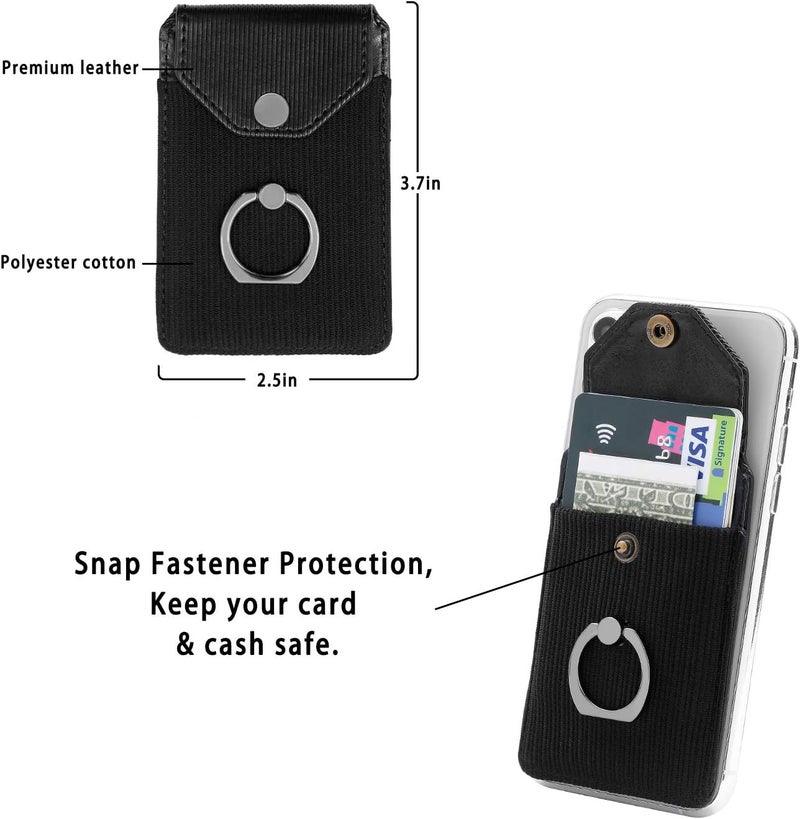 YUNCE RFID Wallet Phone Case, Card Holder & Ring Stand for iPhone, Android & Smartphones - Black Polyester - Image 2