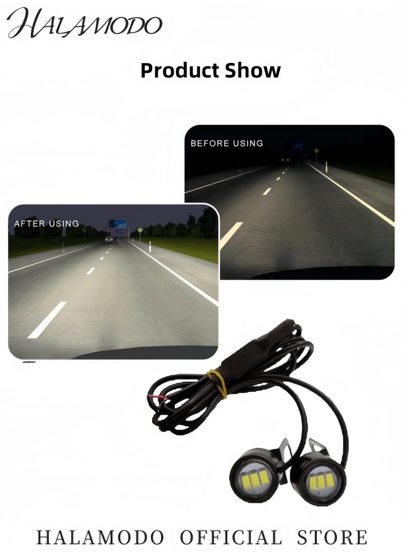 HALAMODO 2PCS Universal Eagle Eye LED Fog Light Motorcycle Light Running Tail Backup Light Reversing Parking Signal Automobiles Lamps DRL Bulb  - Image 5