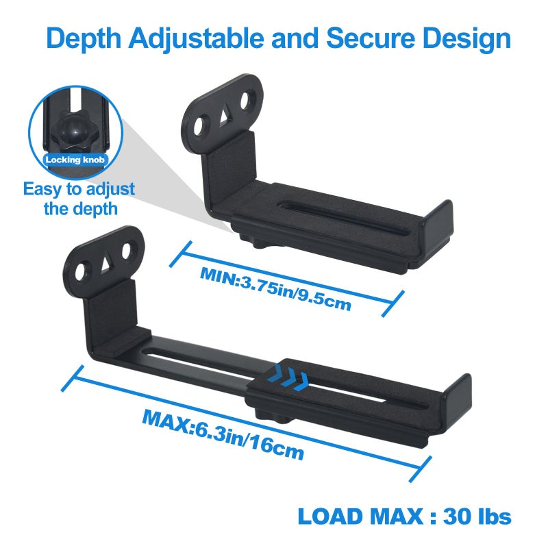 Howonder Soundbar Wall Mount,All Metal Sound Bar Mounts Under TV for Sonos,Samsung, Bose, Vizio, LG, Sony, JBL and More,Depth Adjustable 3.7â€-6.3â€, Hold up to 30 lbs,HD-118,2 Packs,Black - Image 3
