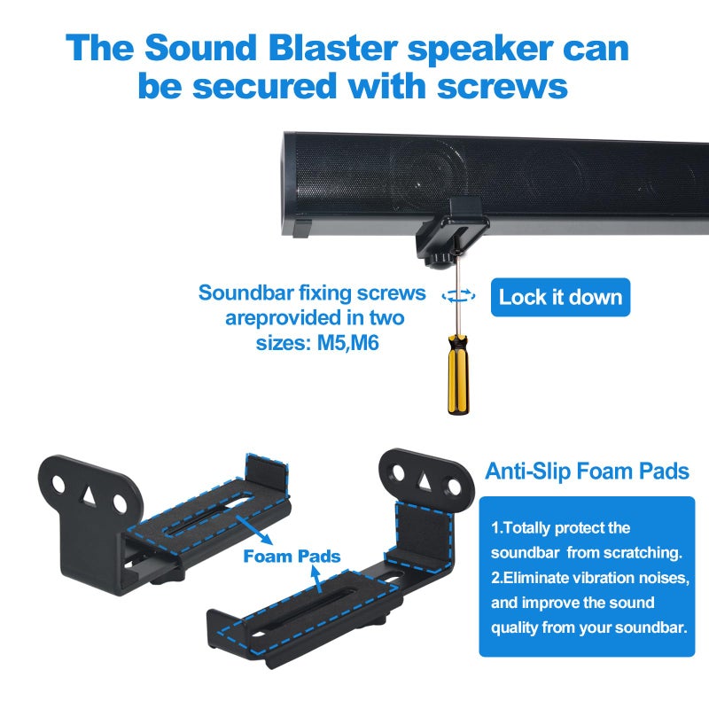 Howonder Soundbar Wall Mount,All Metal Sound Bar Mounts Under TV for Sonos,Samsung, Bose, Vizio, LG, Sony, JBL and More,Depth Adjustable 3.7â€-6.3â€, Hold up to 30 lbs,HD-118,2 Packs,Black - Image 4