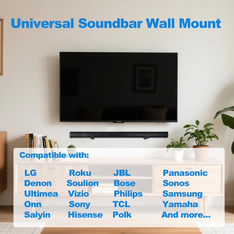 Howonder Soundbar Wall Mount,All Metal Sound Bar Mounts Under TV for Sonos,Samsung, Bose, Vizio, LG, Sony, JBL and More,Depth Adjustable 3.7â€-6.3â€, Hold up to 30 lbs,HD-118,2 Packs,Black - Image 2