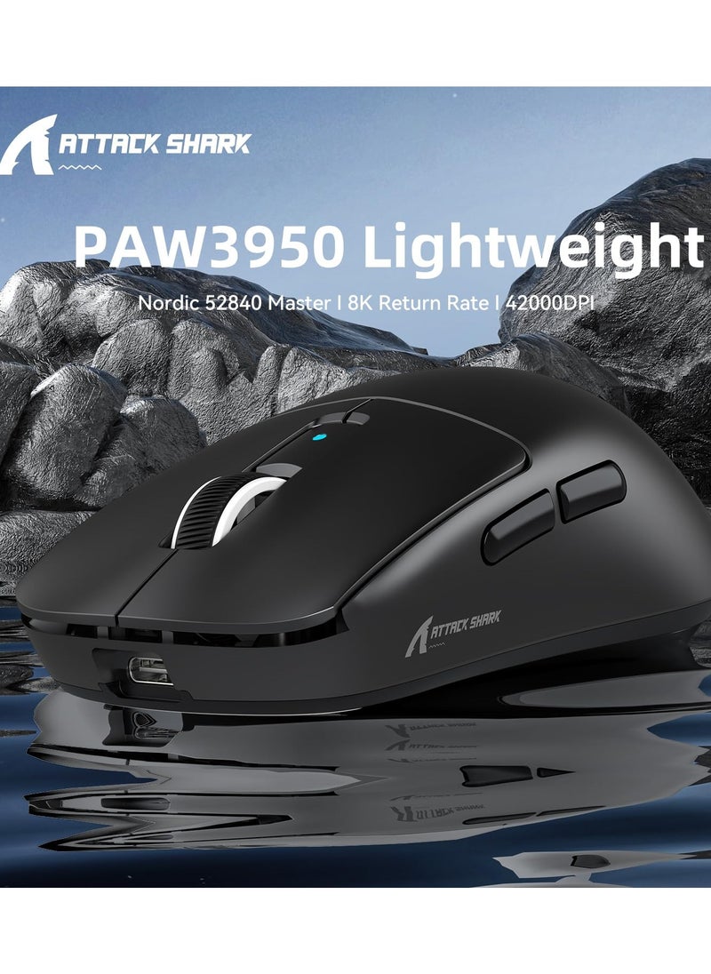 Attack Shark R6 Wireless Gaming Mouse,38G Ultra-Lightweight Trip-Mode 2.4G/USB-C/Bluetooth Mouse Gaming with PAW3950MAX Sensor,42000 DPI,50G Accelerated Speed for PC/Laptop/Mac PC/Laptop/Mac -Black  - Image 2